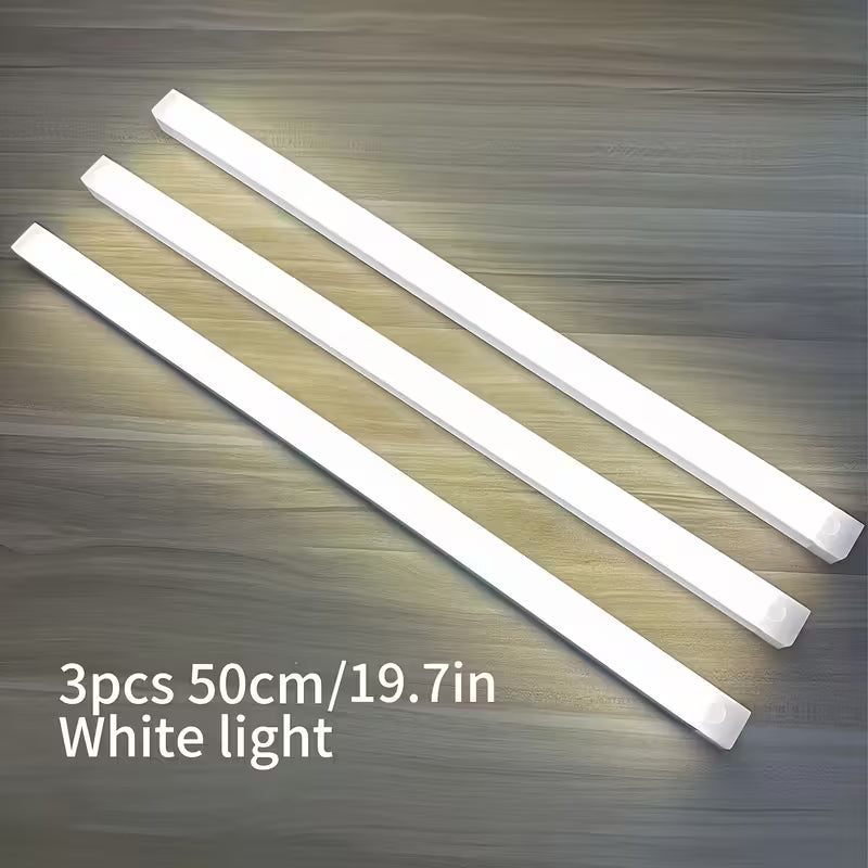 Lot de 3 veilleuses LED à détecteur de mouvement, lumière chaude/blanche, 20 cm/30 cm/50 cm, recharge par USB, magnétique, non perforées, longues, pour la maison et le bureau, cadeau de rentrée scolaire