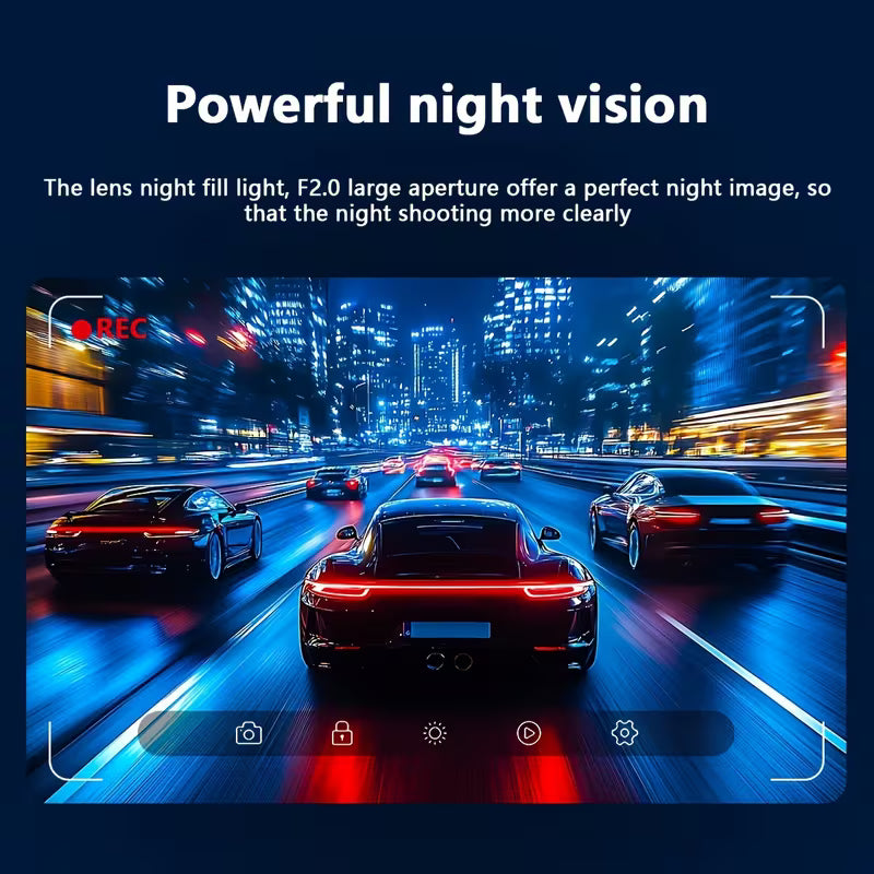 Caméra de tableau de bord 1080P HD avec angle large de 170°, vision nocturne, enregistrement en boucle, capteur G, surveillance de stationnement 24H, batterie rechargeable 5V, contrôle par bouton-poussoir