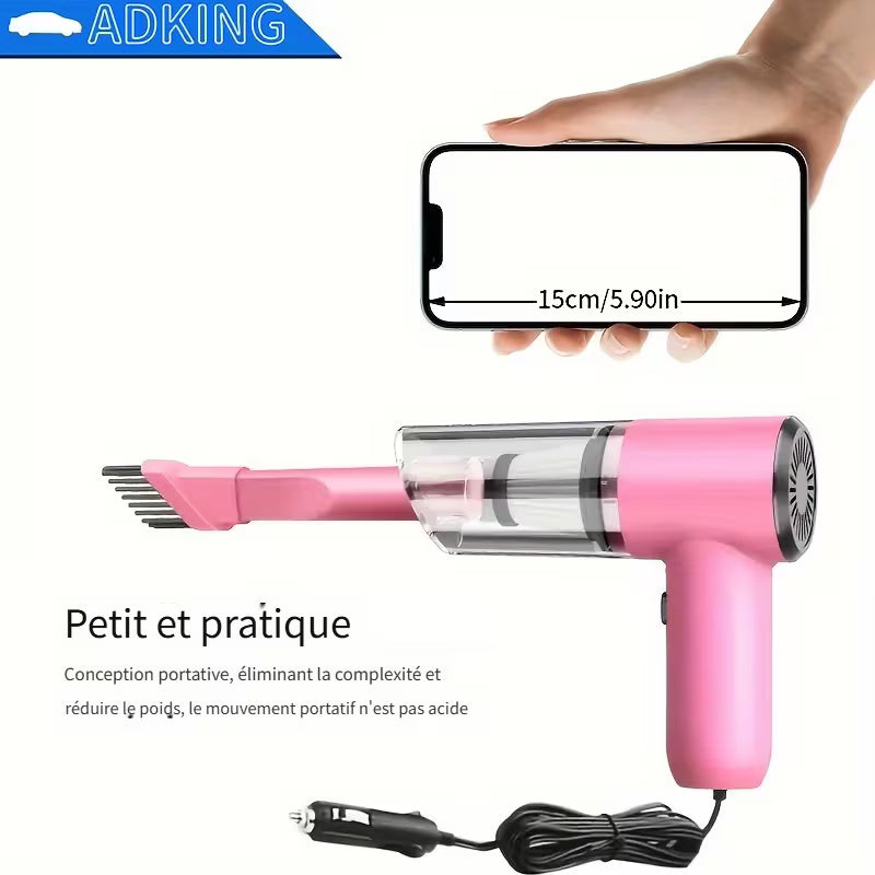 Aspirateur Puissant 12 V avec Design Portable - Idéal pour les Poils d'Animaux, la Poussière et les Miettes - Kit d'Accessoires Inclus