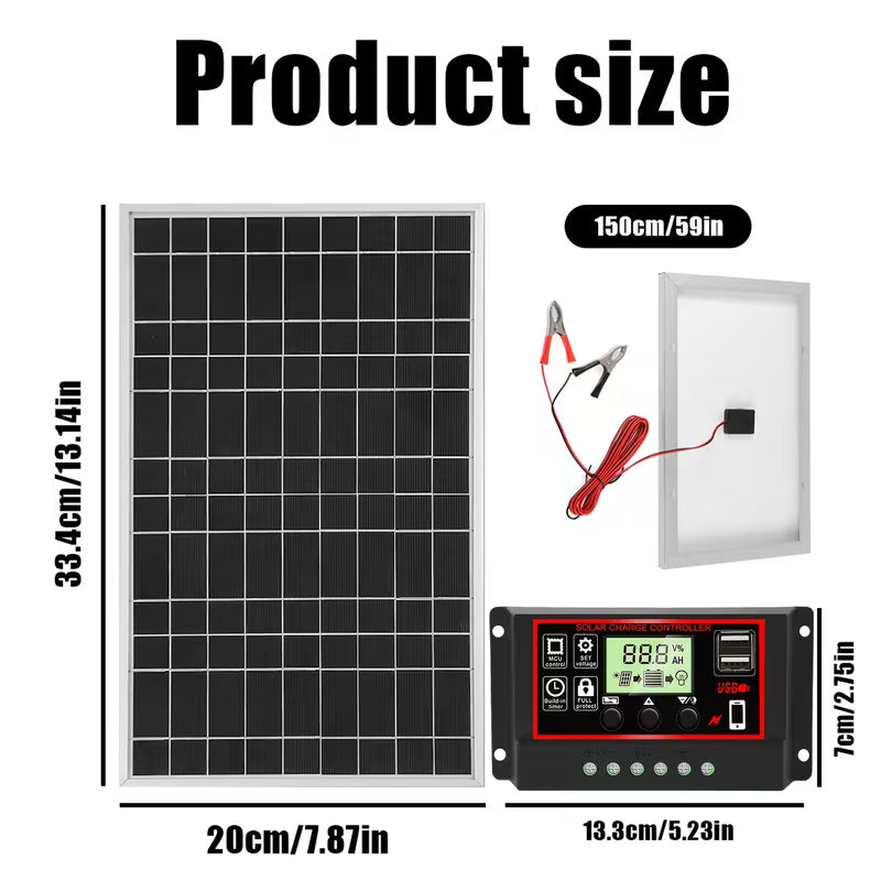 WEIHAOXI 1pc Kit de Panneau Solaire pour VR, Contrôleur 60A en Option, Interface de Sortie 12V DC, pour Alimentation Portable, Camping, Randonnée, Camping-cars, Bateaux, Téléphones Mobiles, Lampadaires, Etc.