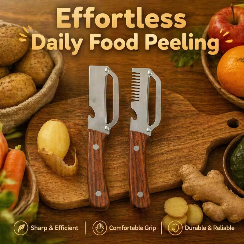 Lot de 2 épluche-légumes et décapsuleurs multifonctionnels en acier inoxydable - Outil de cuisine pratique et peu fatigant, convient à divers légumes et fruits, couteaux à éplucher