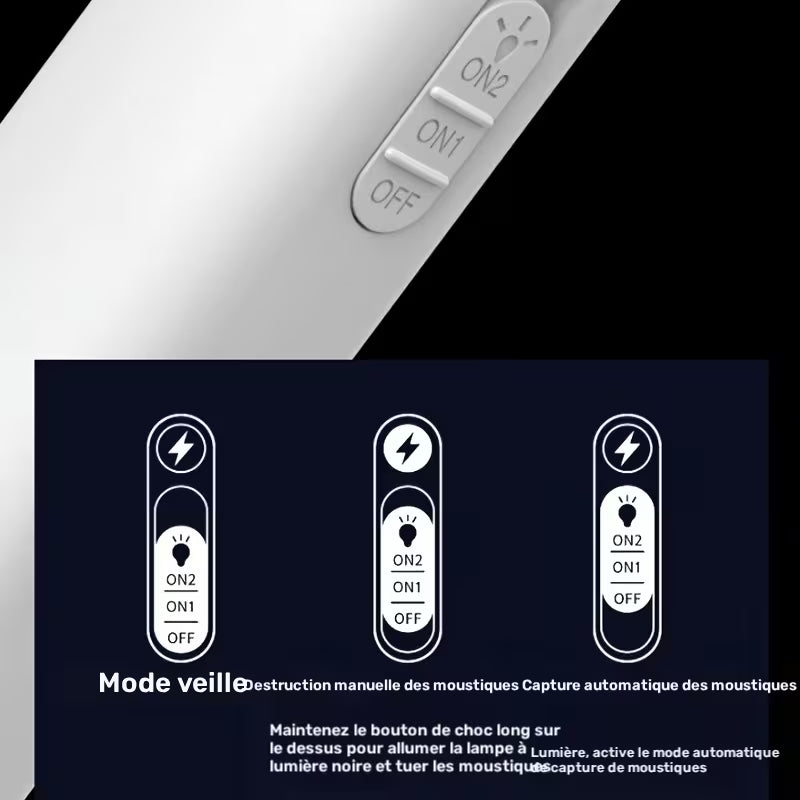 2-en-1 Tue-Mouche Électrique et Exterminateur de Moustiques à Double Mode, Tue-Moustiques USB Rechargeable, Exterminateur Portable pour Maison, Cuisine, Chambre - Piège à Moustiques Lumineux pour la Nuit