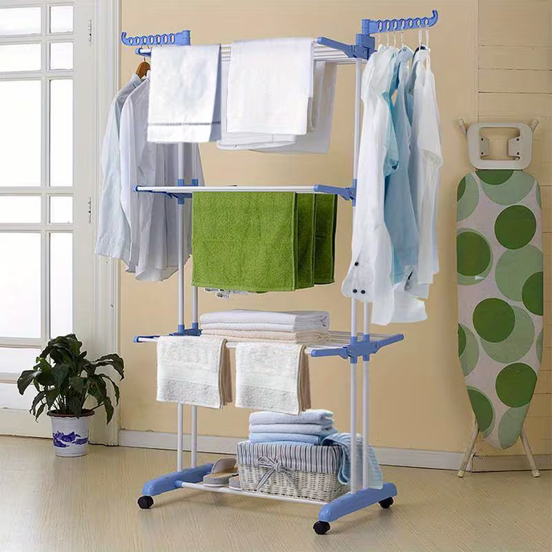 Étendoir à linge pliable 4 niveaux avec roulettes, à linge peu encombrante avec 6 ailes pliantes et 2 bras latéraux rotatifs pour une utilisation intérieure et extérieure, étendoirs