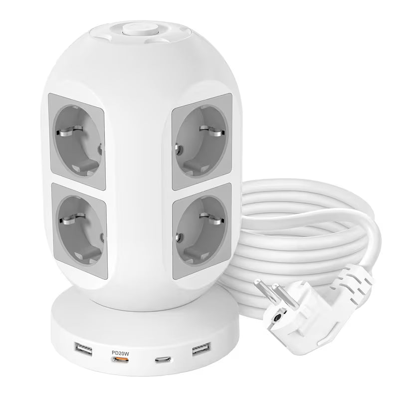 Multiprise Tower avec 8 prises et 4 ports USB (2 USB-C PD20W)
