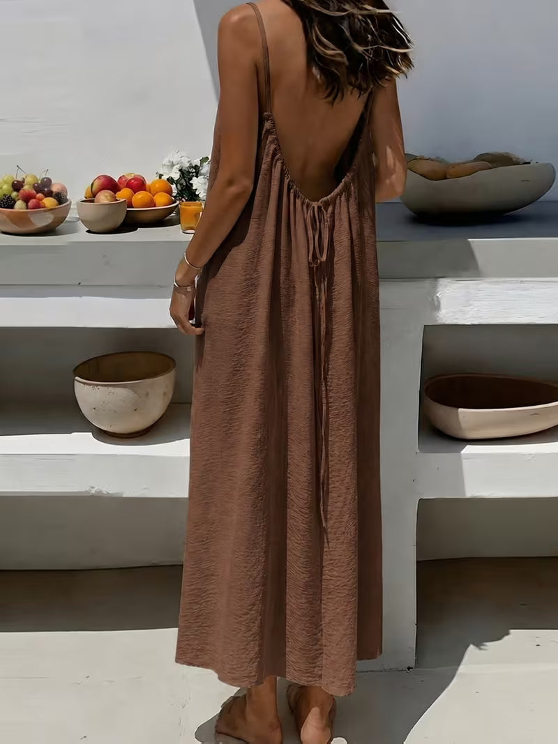 Nouvelle robe jupe longue décontractée dos nu style vacances pour femmes