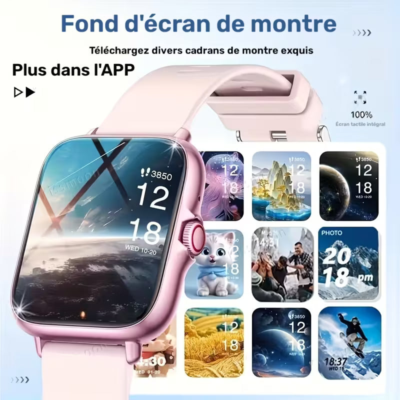 Montre pour femme avec écran tactile de 1,84 pouces et bracelet classique