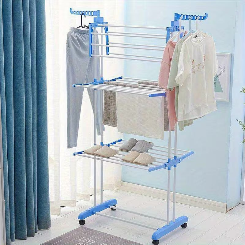 Étendoir à linge pliable 4 niveaux avec roulettes, à linge peu encombrante avec 6 ailes pliantes et 2 bras latéraux rotatifs pour une utilisation intérieure et extérieure, étendoirs