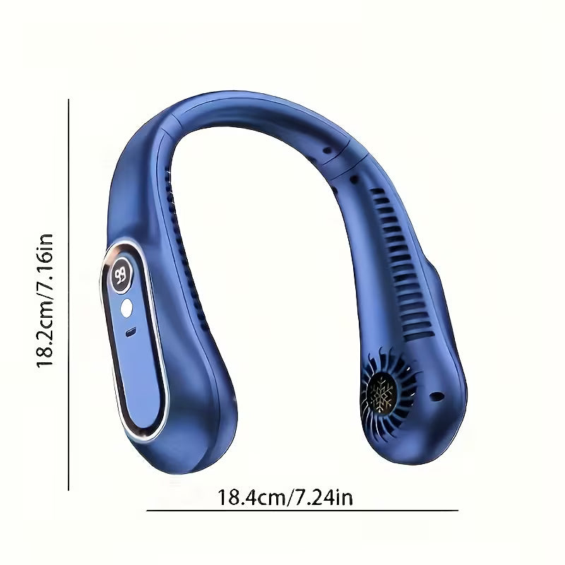 Ventilateur de cou sans pales, mini ventilateur de sport portable rechargeable par USB, refroidissement rapide et sans danger, ventilateur silencieux, 5 vitesses et affichage numérique, ventilateur de camping d'été en plein air