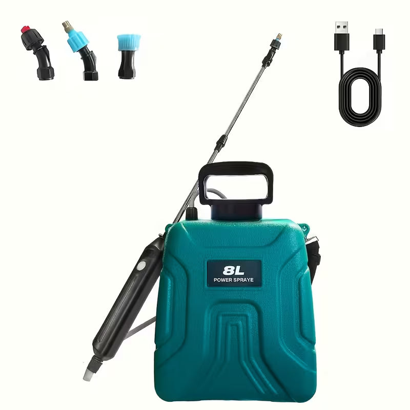 Pulvérisateur Électrique 8L, 5L, 3.7V Puissance Forte, Tige Télescopique Libre, Trois Buses Internes Convertibles, Ceinture d'Épaule Portable Réglable pour Jardin, Bouteille d'Arrosage de Jardin, Convient pour Pelouse et Jardinage, Vert