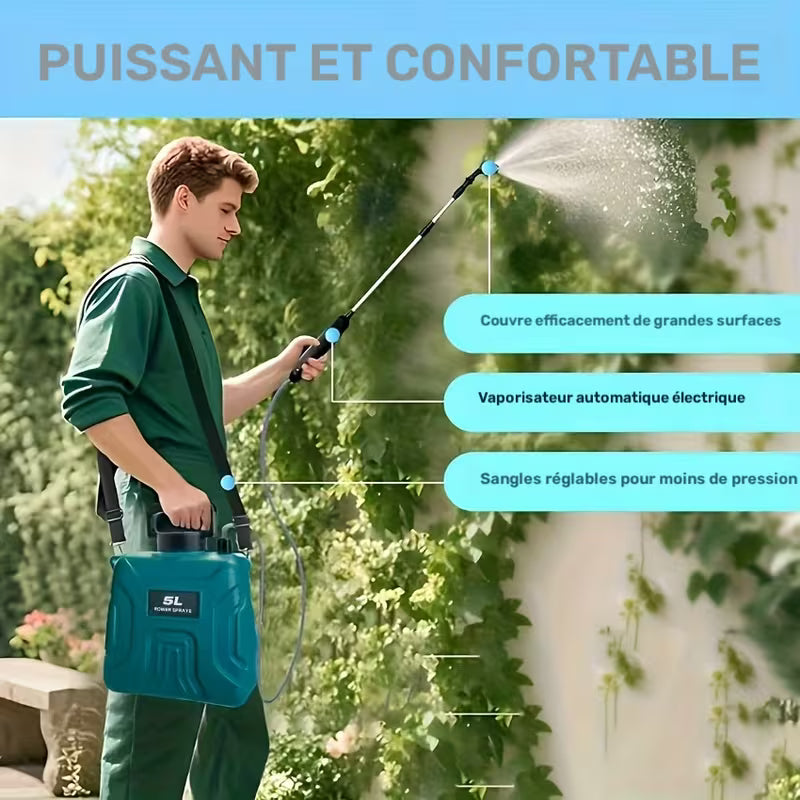 Pulvérisateur Électrique 8L, 5L, 3.7V Puissance Forte, Tige Télescopique Libre, Trois Buses Internes Convertibles, Ceinture d'Épaule Portable Réglable pour Jardin, Bouteille d'Arrosage de Jardin, Convient pour Pelouse et Jardinage, Vert