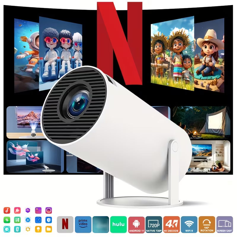 Mini-projecteur amélioré 2026 avec WiFi et Bluetooth, native 1280*720P, supporte 4K, projecteur portable, correction trapézoïdale automatique, rotation à 180 degrés, projecteur intelligent pour la maison et l'extérieur