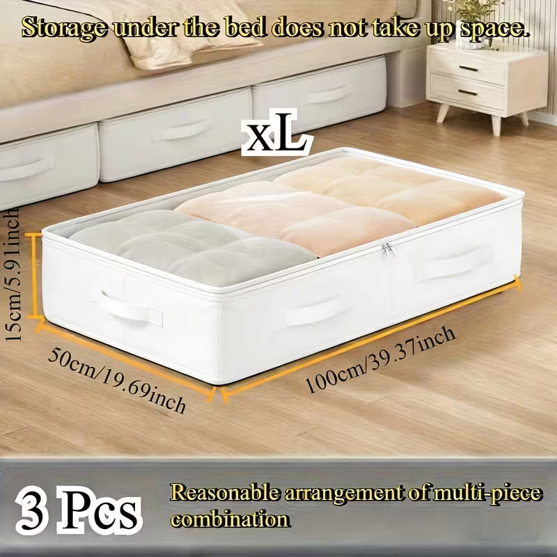 3pcs Organisateur de Placard et Bacs de Rangement Sous-Lit Blancs