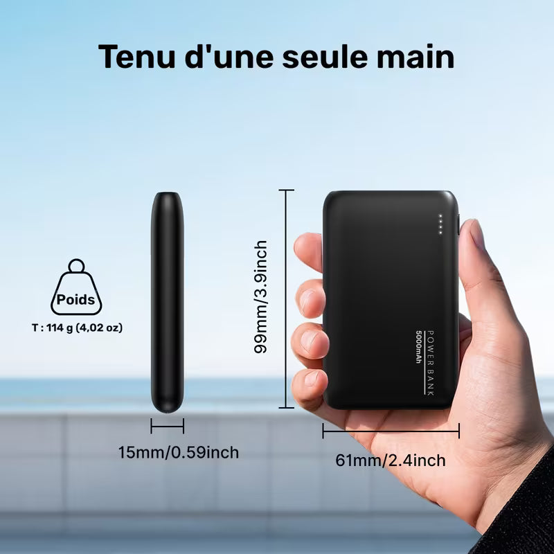Batterie externe portable ultra-mince 5000mAh avec double sortie USB