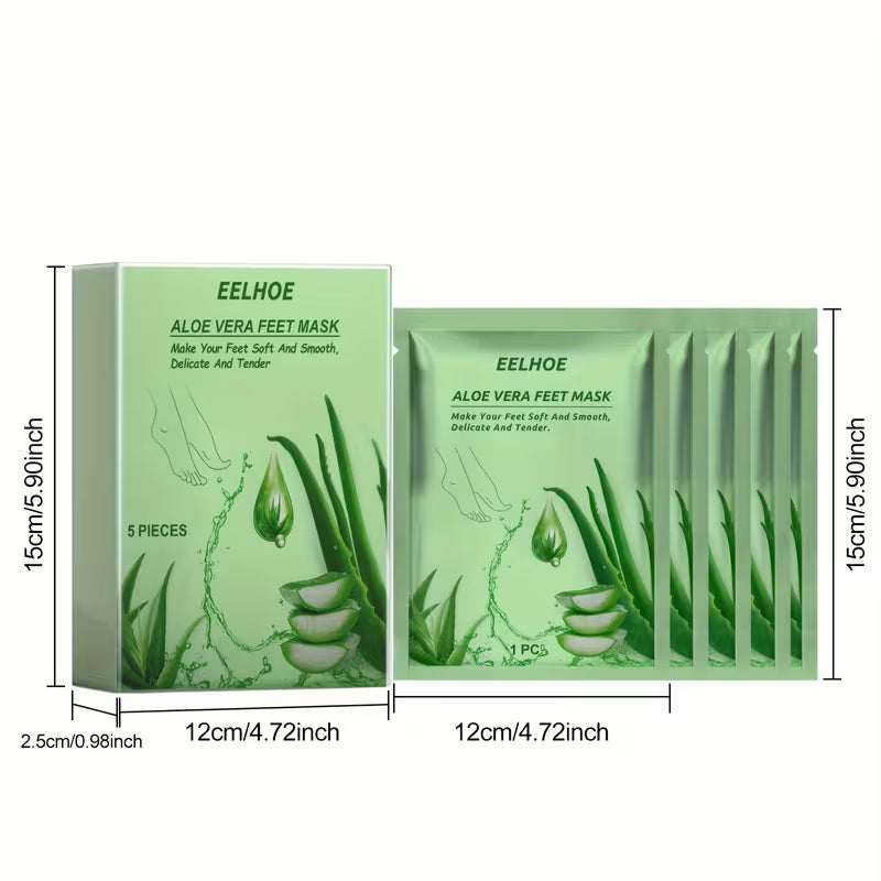 Masque pour Pieds Hydratant, Exfoliant et Raffermissant à l'Aloe Vera - 5 Pièces pour Nettoyer et Adoucir la Peau