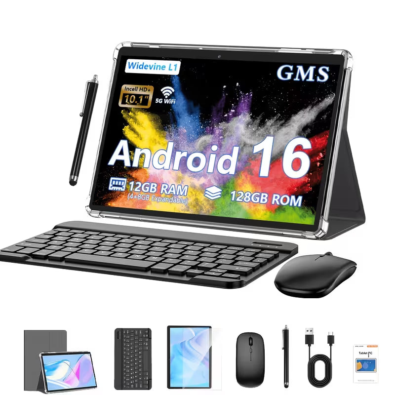 Tablette CR 10.1" Android 16 2-en-1 GMS Tab, GPS, Google, Tablette PC avec Étui de Protection