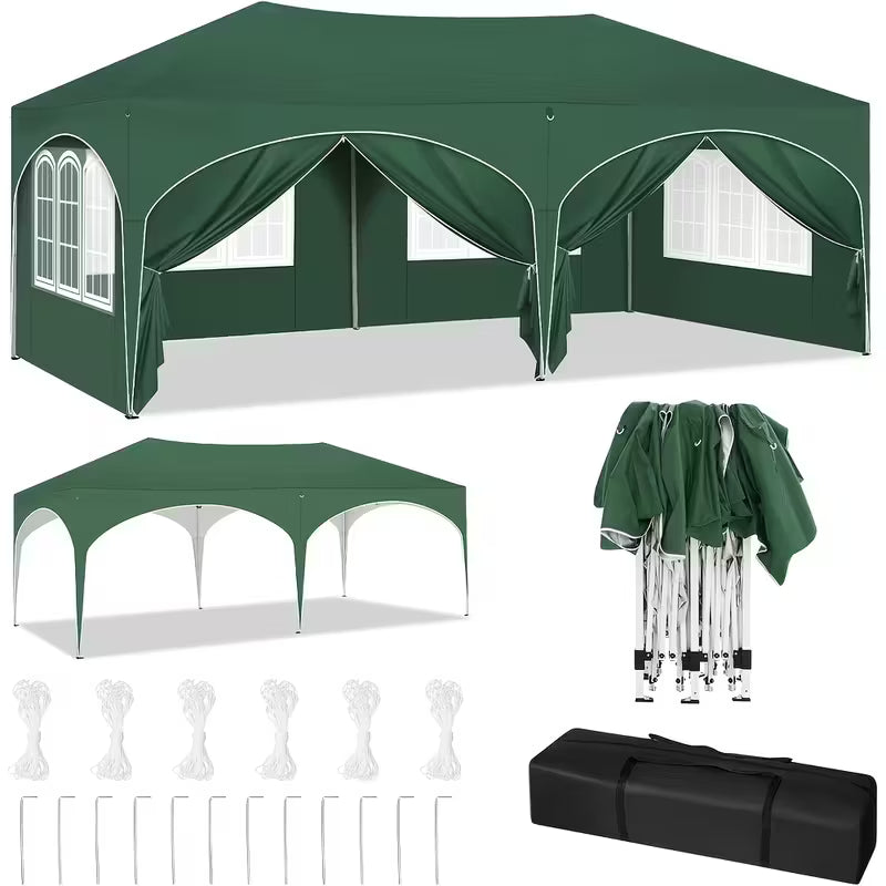 1pc, Gazebo, Gazebo Pliable 3X6 M Avec 6 Murs Latéraux, Tente de Fête, Imperméable, Protégé Des UV, Hauteur Réglable, Avec Sac de Transport, Pour Le Camping En Plein Air