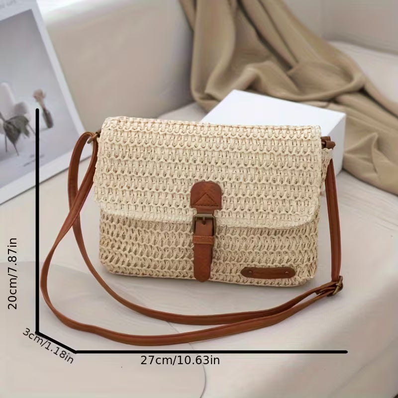 Sac Messager Vintage Petit 2024, Sac Bandoulière Tressé en Paille, Sac Femme Tressé Vintage, Sac de Plage Été