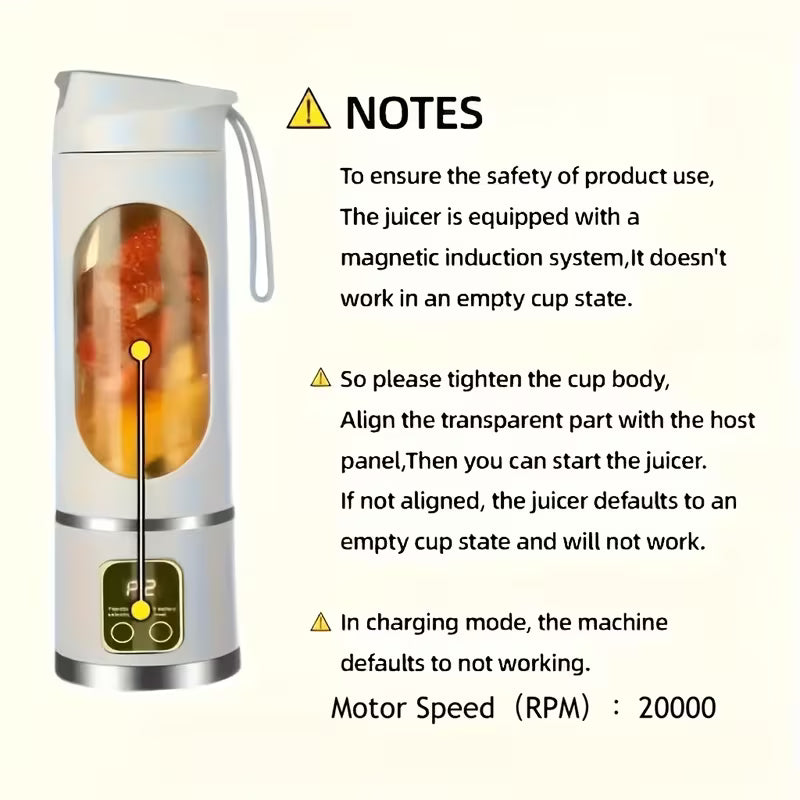 Mixeur et extracteur de jus portable rechargeable par USB - Facile à nettoyer - Capacité de 300 ml à 500 ml (10,14 oz à 16,91 oz)