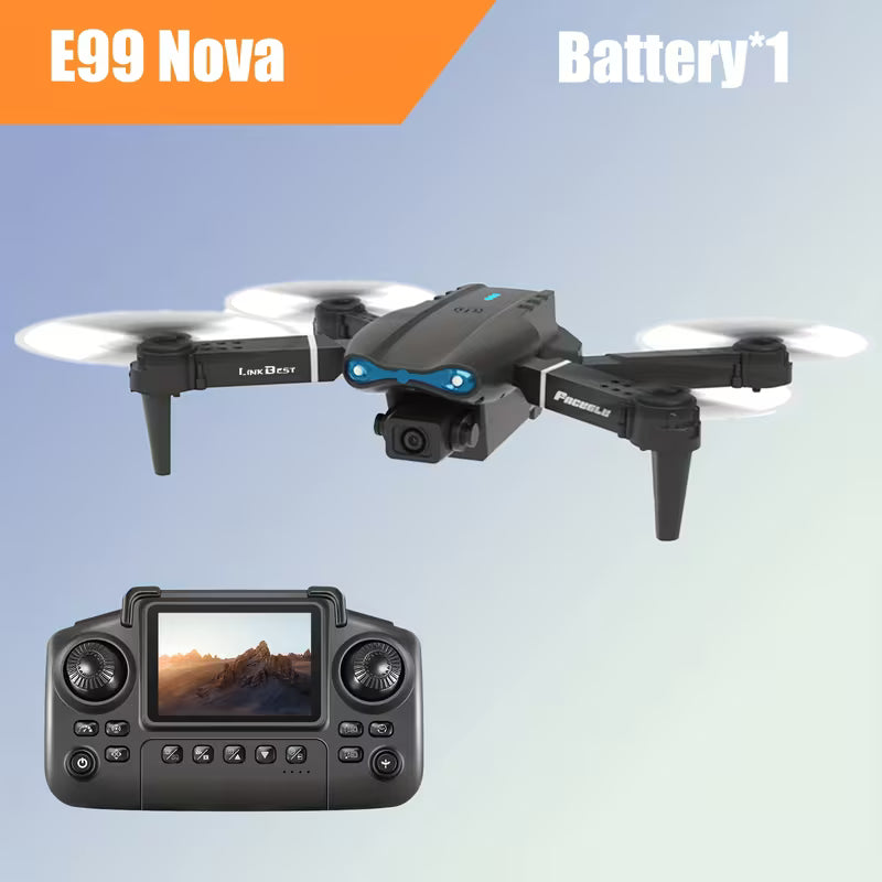 Le drone E99NOVA est doté de deux caméras avec un hovering à flux optique, assurant une imagerie de haute qualité et un vol stable. Ses ailes pliables facilitent le stockage.