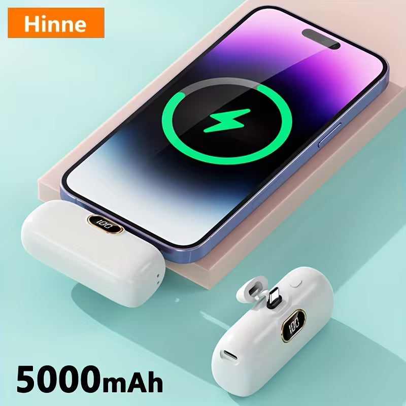 Hinne Mini Chargeur Portable 5000mAh, Batterie Externe Ultra-Compacte pour Voyage, Power Bank de Poche d'Urgence, Batterie de Secours USB pour Mobile, Cadeau