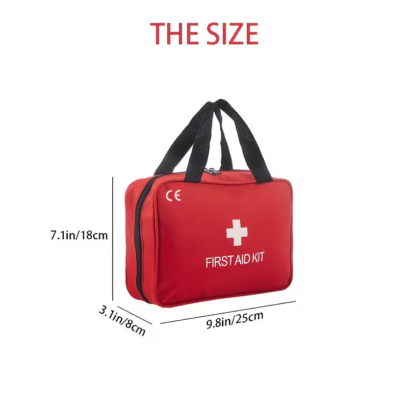Trousse de premiers soins de luxe 260 pièces - Fournitures de sécurité essentielles pour la maison, les aventures en plein air et le camping - Portable avec ciseaux, bandages, pincettes - Rouge, sans tige de magnésium/silex