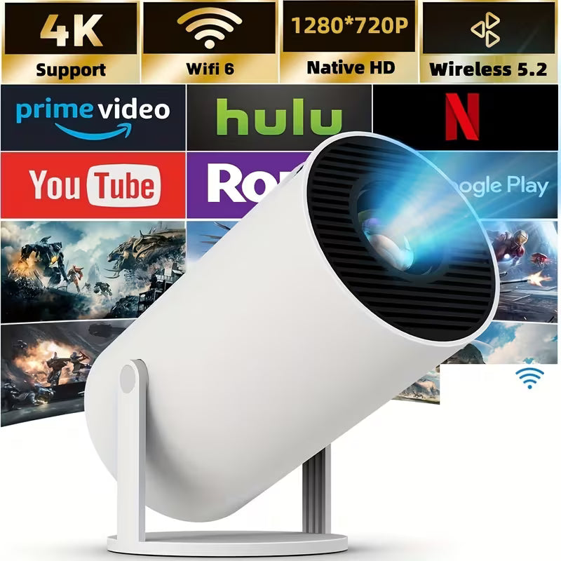 Mini-projecteur amélioré 2026 avec WiFi et Bluetooth, native 1280*720P, supporte 4K, projecteur portable, correction trapézoïdale automatique, rotation à 180 degrés, projecteur intelligent pour la maison et l'extérieur