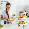 KEMORELA Panier à Fruits de Cuisine à 2/3 Niveaux, Corbeille à Fruits en Plastique, Ensemble de Corbeille à Fruits Grande Capacité, Corbeille à Fruits avec Support (Blanc et Vert)