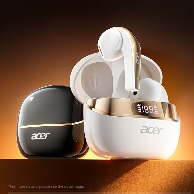 Les nouveaux écouteurs sans fil Acer 2026 sont dotés d'un affichage numérique plaqué, de commandes tactiles, d'un microphone capacitif et d'une réduction du bruit pour les appels vocaux.