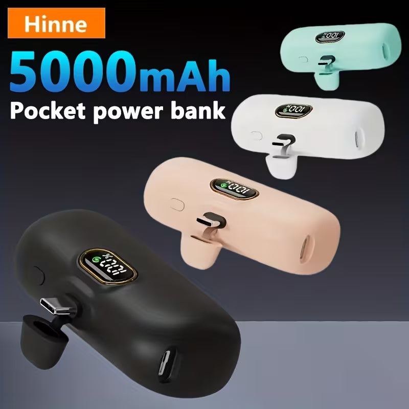 Hinne Mini Chargeur Portable 5000mAh, Batterie Externe Ultra-Compacte pour Voyage, Power Bank de Poche d'Urgence, Batterie de Secours USB pour Mobile, Cadeau