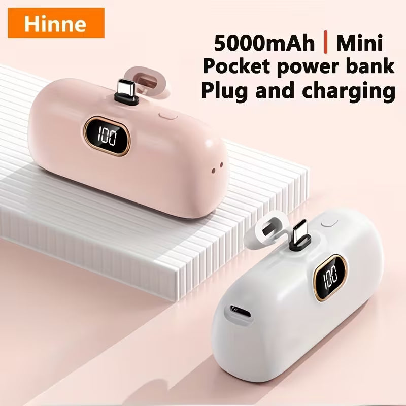 Hinne Mini Chargeur Portable 5000mAh, Batterie Externe Ultra-Compacte pour Voyage, Power Bank de Poche d'Urgence, Batterie de Secours USB pour Mobile, Cadeau