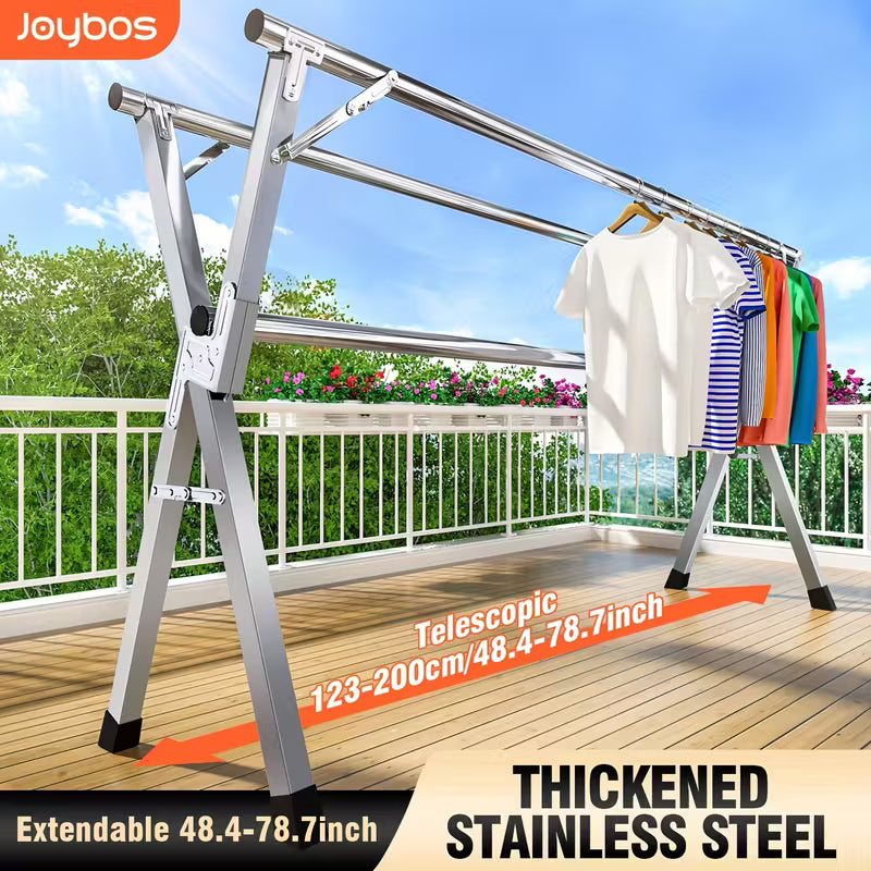 Séchoir à linge | Longueur rétractable et pliable, tailles 160.02cm et 199.9cm, métal durable, autoportant, acier inoxydable robuste, JOYBOS, séchoirs à linge
