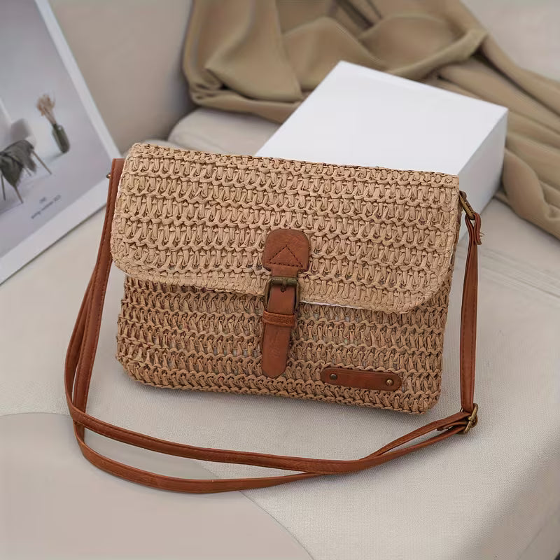 Sac Messager Vintage Petit 2024, Sac Bandoulière Tressé en Paille, Sac Femme Tressé Vintage, Sac de Plage Été