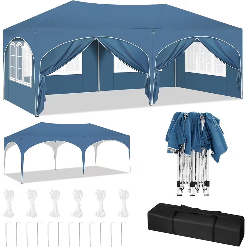 1pc, Gazebo, Gazebo Pliable 3X6 M Avec 6 Murs Latéraux, Tente de Fête, Imperméable, Protégé Des UV, Hauteur Réglable, Avec Sac de Transport, Pour Le Camping En Plein Air