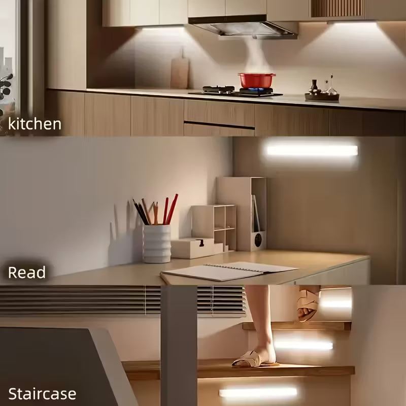 Lot de 3 veilleuses LED à détecteur de mouvement, lumière chaude/blanche, 20 cm/30 cm/50 cm, recharge par USB, magnétique, non perforées, longues, pour la maison et le bureau, cadeau de rentrée scolaire