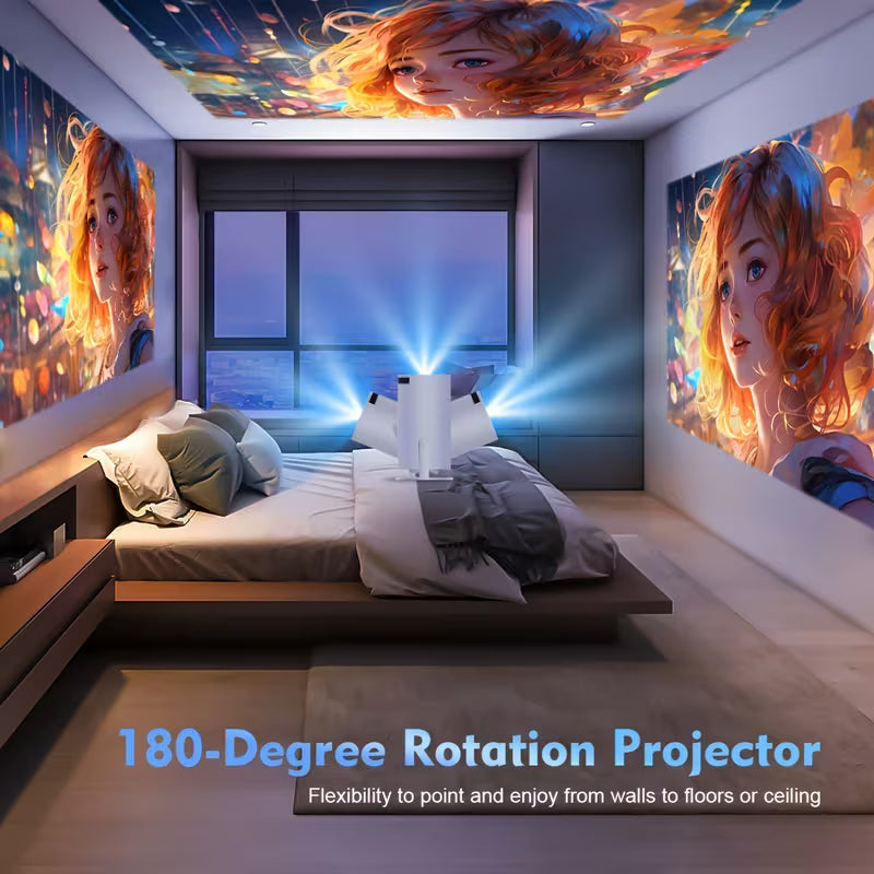 Mini-projecteur amélioré 2026 avec WiFi et Bluetooth, native 1280*720P, supporte 4K, projecteur portable, correction trapézoïdale automatique, rotation à 180 degrés, projecteur intelligent pour la maison et l'extérieur
