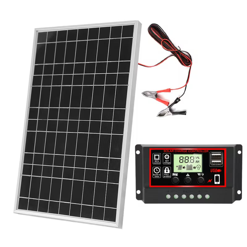 WEIHAOXI 1pc Kit de Panneau Solaire pour VR, Contrôleur 60A en Option, Interface de Sortie 12V DC, pour Alimentation Portable, Camping, Randonnée, Camping-cars, Bateaux, Téléphones Mobiles, Lampadaires, Etc.