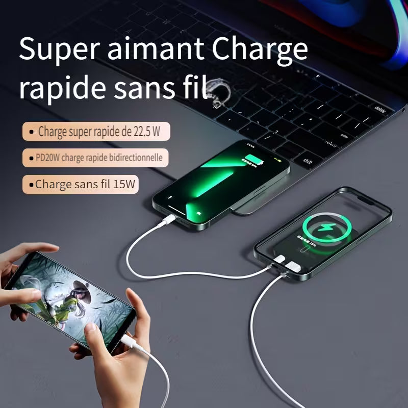 Nouvelle batterie externe magnétique sans fil ultra puissante portable de 10000 mAh avec charge rapide 22.5W/PD20