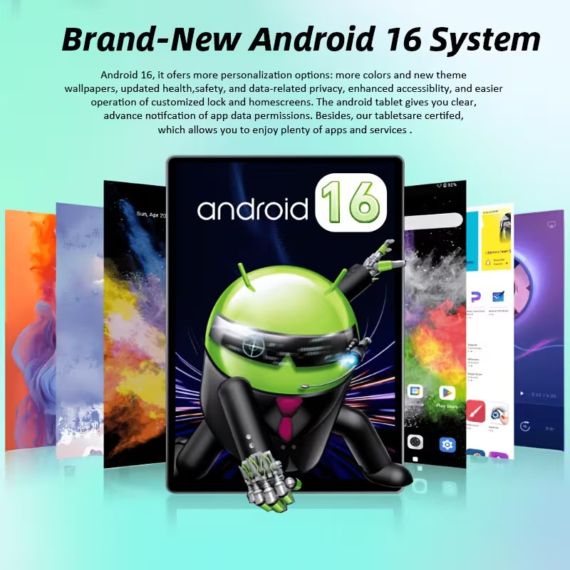 Tablette CR 10.1" Android 16 2-en-1 GMS Tab, GPS, Google, Tablette PC avec Étui de Protection