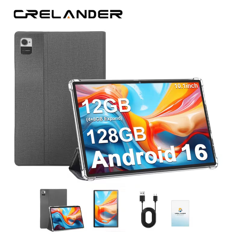 Tablette CR 10.1" Android 16 2-en-1 GMS Tab, GPS, Google, Tablette PC avec Étui de Protection