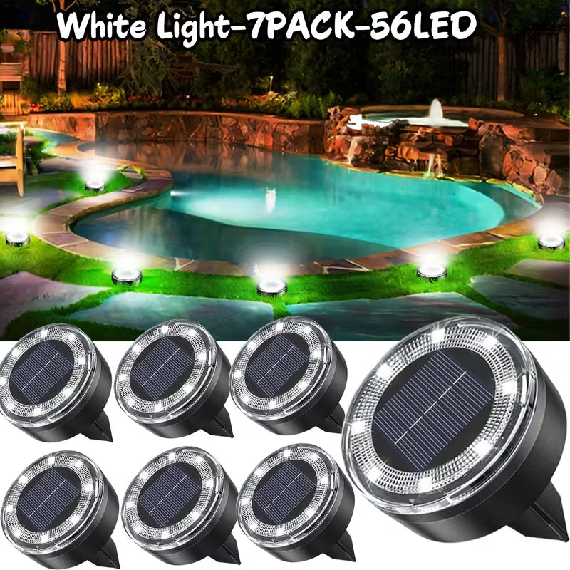 Lampes solaires de sol 56LED 40LED, lot de 7/5 lampes solaires pour statues, lampes décoratives d'extérieur IP44, éclairage paysager plat à LED amélioré, convient aux allées extérieures, jardins, cours et allées
