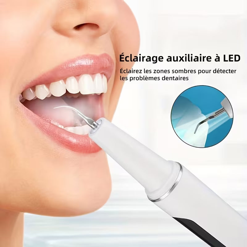 Kit de Détartrage ProClean - Fil Dentaire Électrique avec Lumière LED Réglable à 5 Niveaux, 4 Têtes Remplaçables et Extraction Avancée du Calcul Dental pour une Santé Bucco-Dentaire Améliorée et un Souffle Frais
