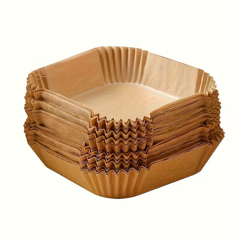 Lot de 100/50 Doublures pour Friteuse à Air - Universelles pour Four et Micro-ondes, Papier de Cuisson Antiadhésif - Sans Revêtement, Résistantes à la Chaleur pour Usage Domestique et Commercial