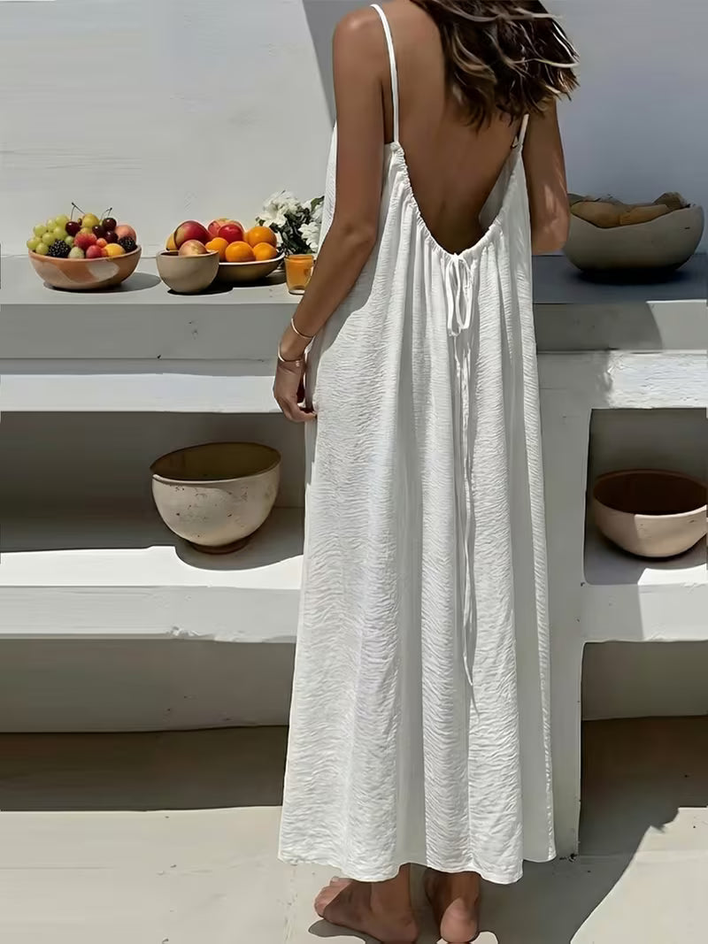 Nouvelle robe jupe longue décontractée dos nu style vacances pour femmes