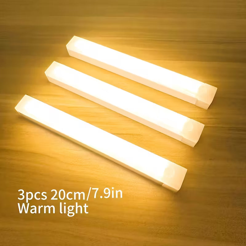 Lot de 3 veilleuses LED à détecteur de mouvement, lumière chaude/blanche, 20 cm/30 cm/50 cm, recharge par USB, magnétique, non perforées, longues, pour la maison et le bureau, cadeau de rentrée scolaire