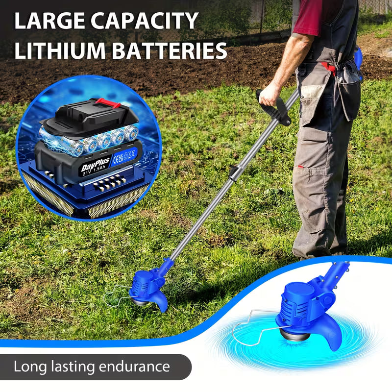 Machine SEULEMENT 21V Coupe-bordures, Tondeuse à gazon sans fil, Coupe-mousse télescopique léger avec batterie Li-ion 1500mAh pour cour, Coupe-bordure électrique de jardin