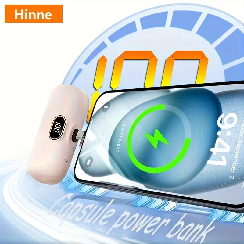Hinne Mini Chargeur Portable 5000mAh, Batterie Externe Ultra-Compacte pour Voyage, Power Bank de Poche d'Urgence, Batterie de Secours USB pour Mobile, Cadeau