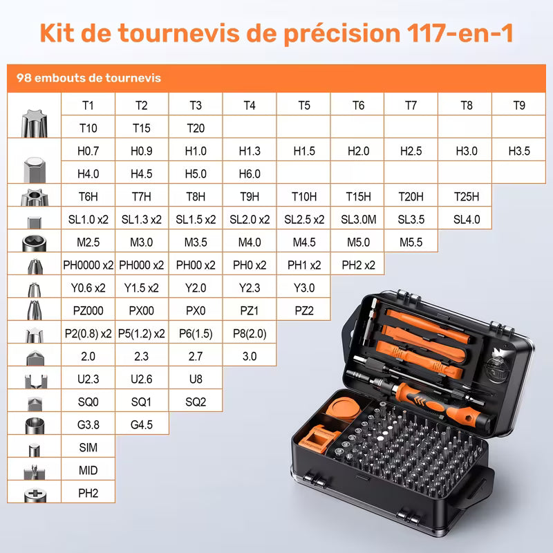 117 en 1 Kit de Tournevis de Précision