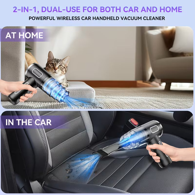 Aspirateur sans fil pour la maison et la voiture, double usage, forte puissance d'aspiration, chargement rapide USB, avec brosse pour crevasses + tête de nettoyage pour ordinateur, aspirateur à main multifonctionnel, une machine pour de multiples usages