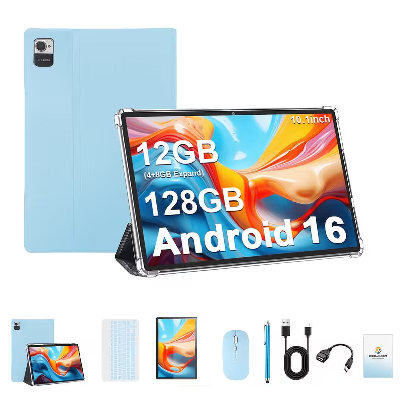 Tablette CR 10.1" Android 16 2-en-1 GMS Tab, GPS, Google, Tablette PC avec Étui de Protection