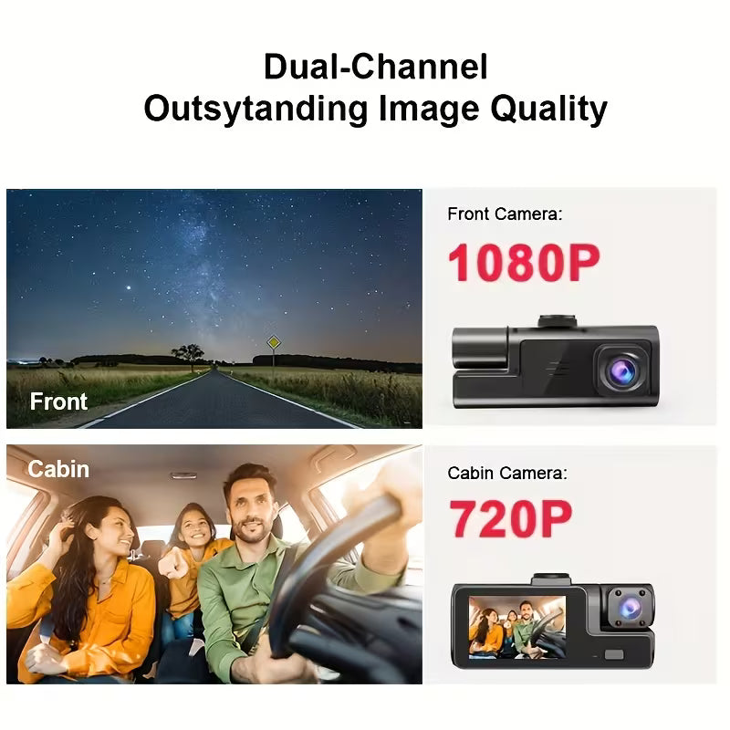 Caméra de tableau de bord 1080P HD avec angle large de 170°, vision nocturne, enregistrement en boucle, capteur G, surveillance de stationnement 24H, batterie rechargeable 5V, contrôle par bouton-poussoir